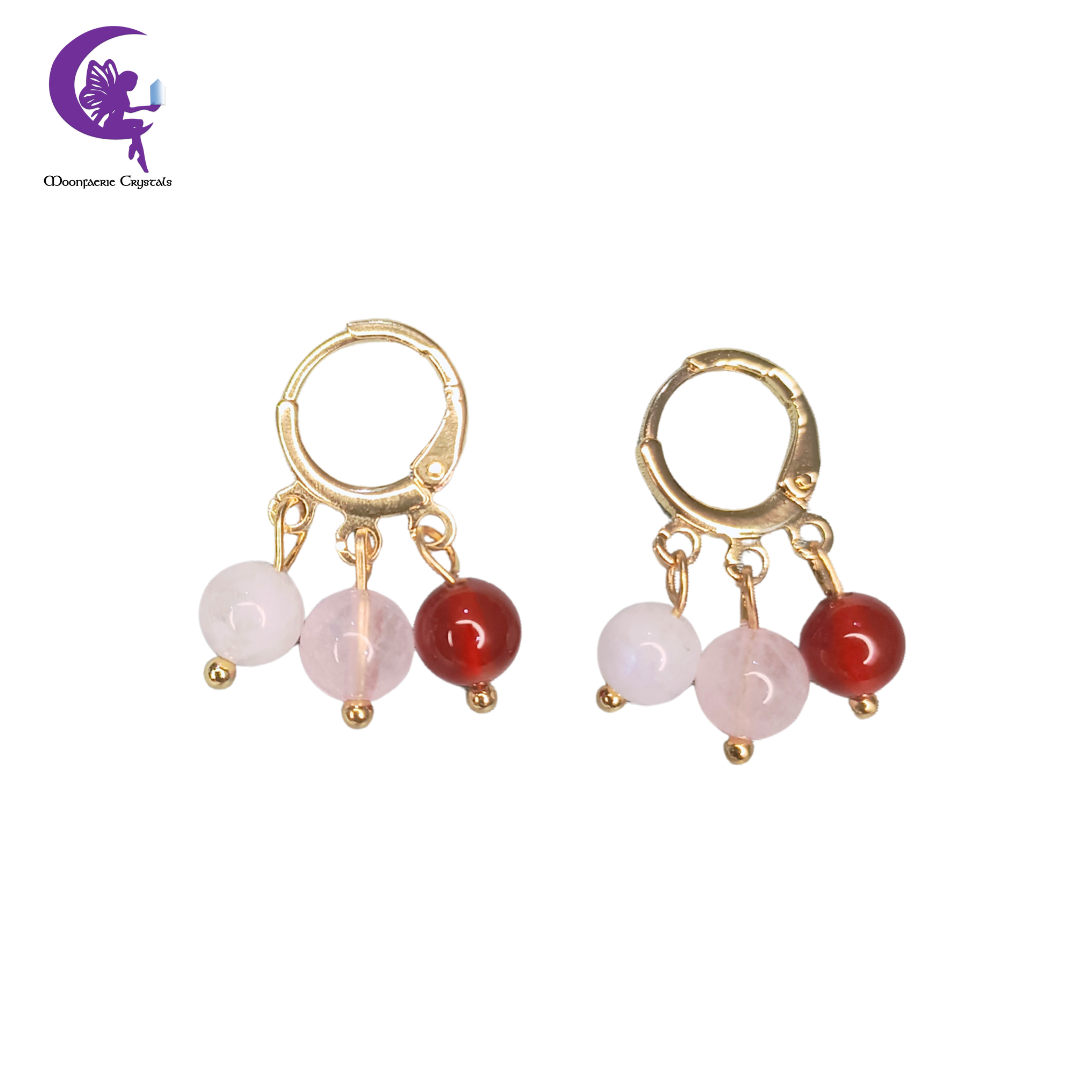 Carnelian , Rose Quartz & Moonstone Leverback Earrings