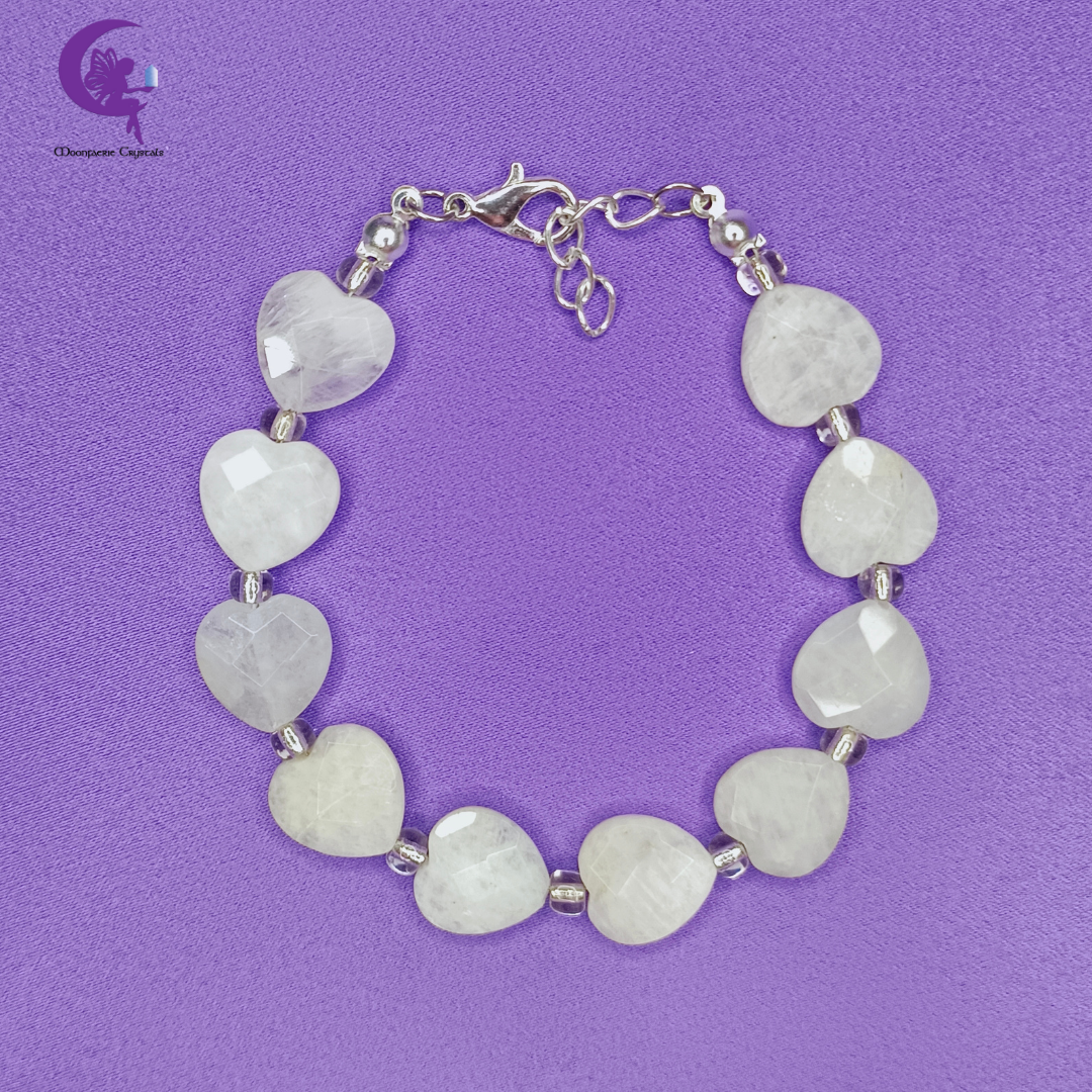 Rainbow Moonstone Faceted Heart Bracelet
