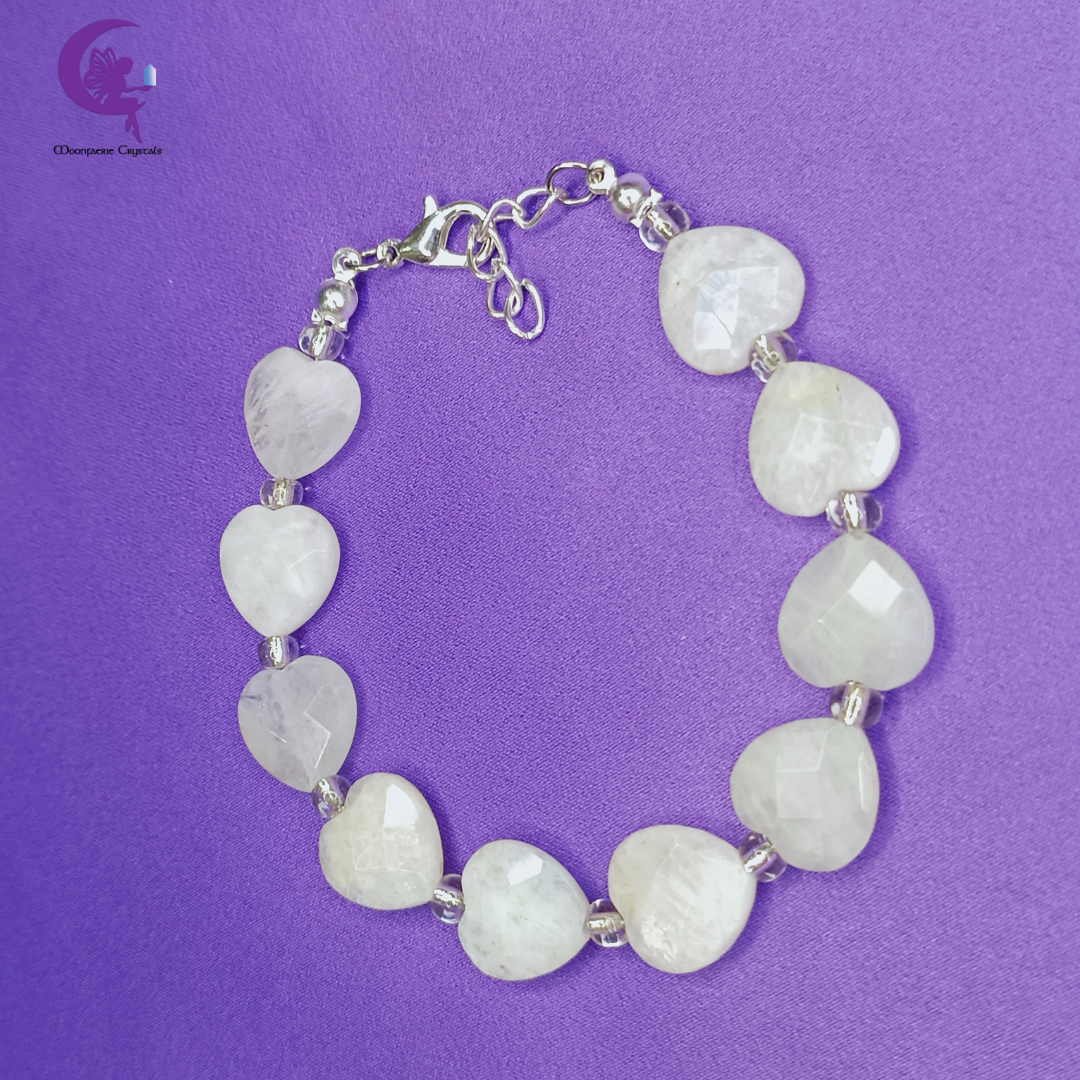 Rainbow Moonstone Faceted Heart Bracelet