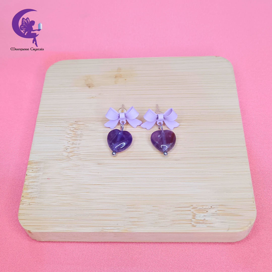 Amethyst Bowknot Heart Earring