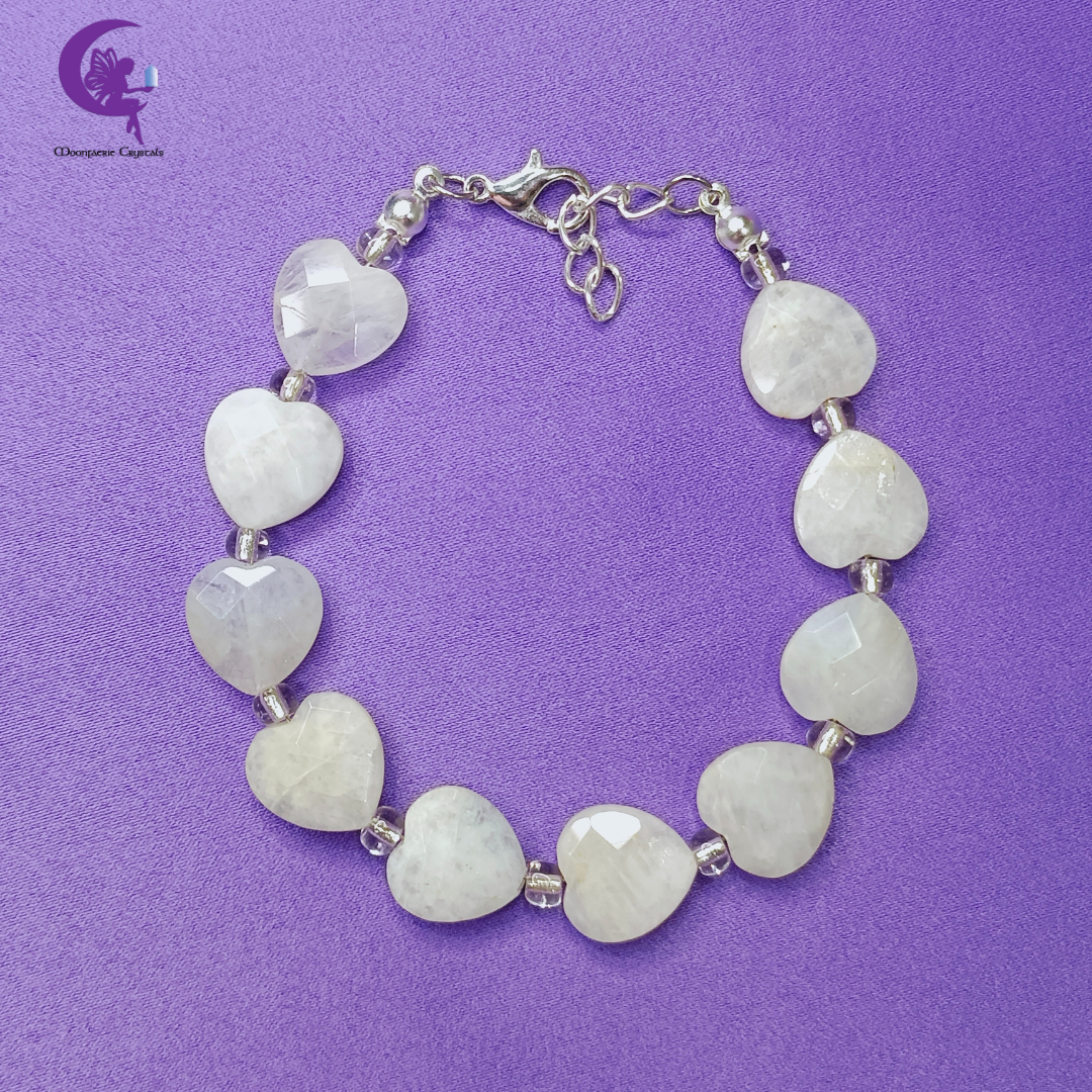 Rainbow Moonstone Faceted Heart Bracelet