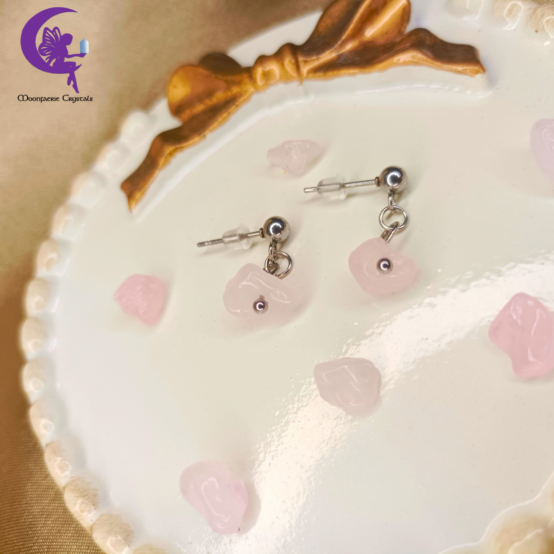 Rosy Rose Quartz Chip Earrings