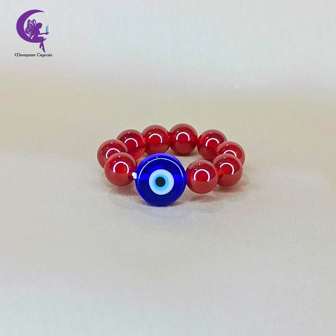 Evil Eye Carnelian Beaded Ring – Protection, Passion & Fearless Energy