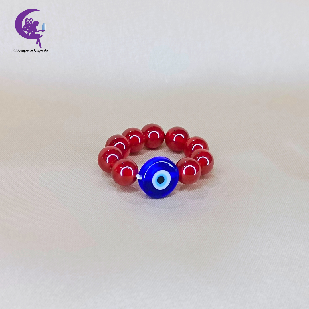 Evil Eye Carnelian Beaded Ring – Protection, Passion & Fearless Energy