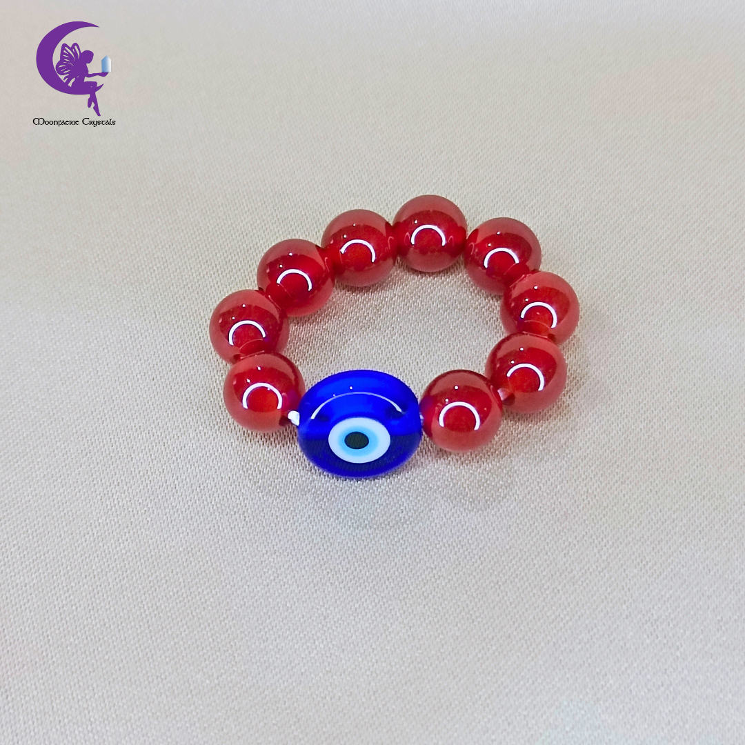 Evil Eye Carnelian Beaded Ring – Protection, Passion & Fearless Energy