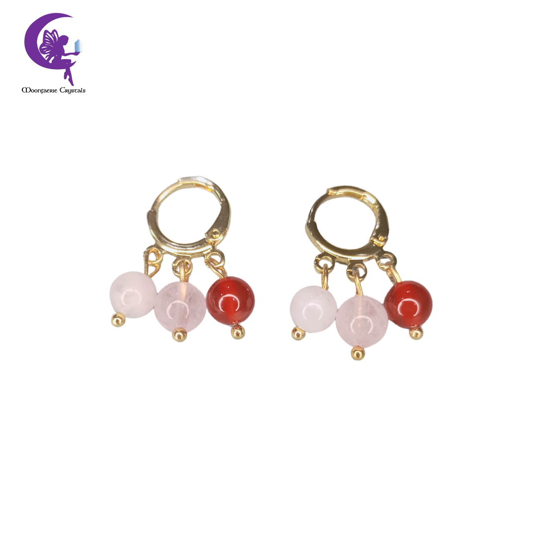 Carnelian , Rose Quartz & Moonstone Leverback Earrings