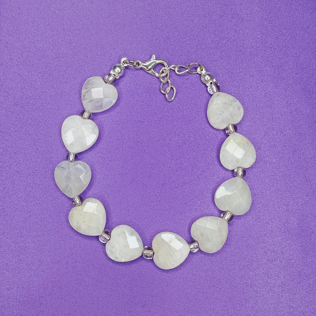 Rainbow Moonstone Faceted Heart Bracelet