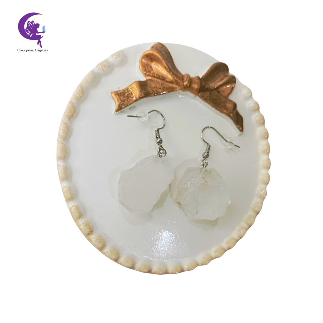 Raw Clear Quartz Dangle Earrings