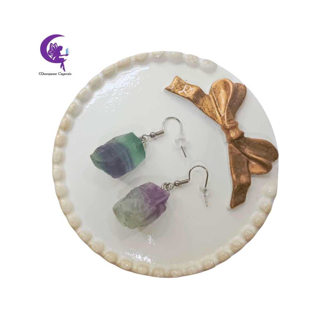 Raw Fluorite Dangle Earrings