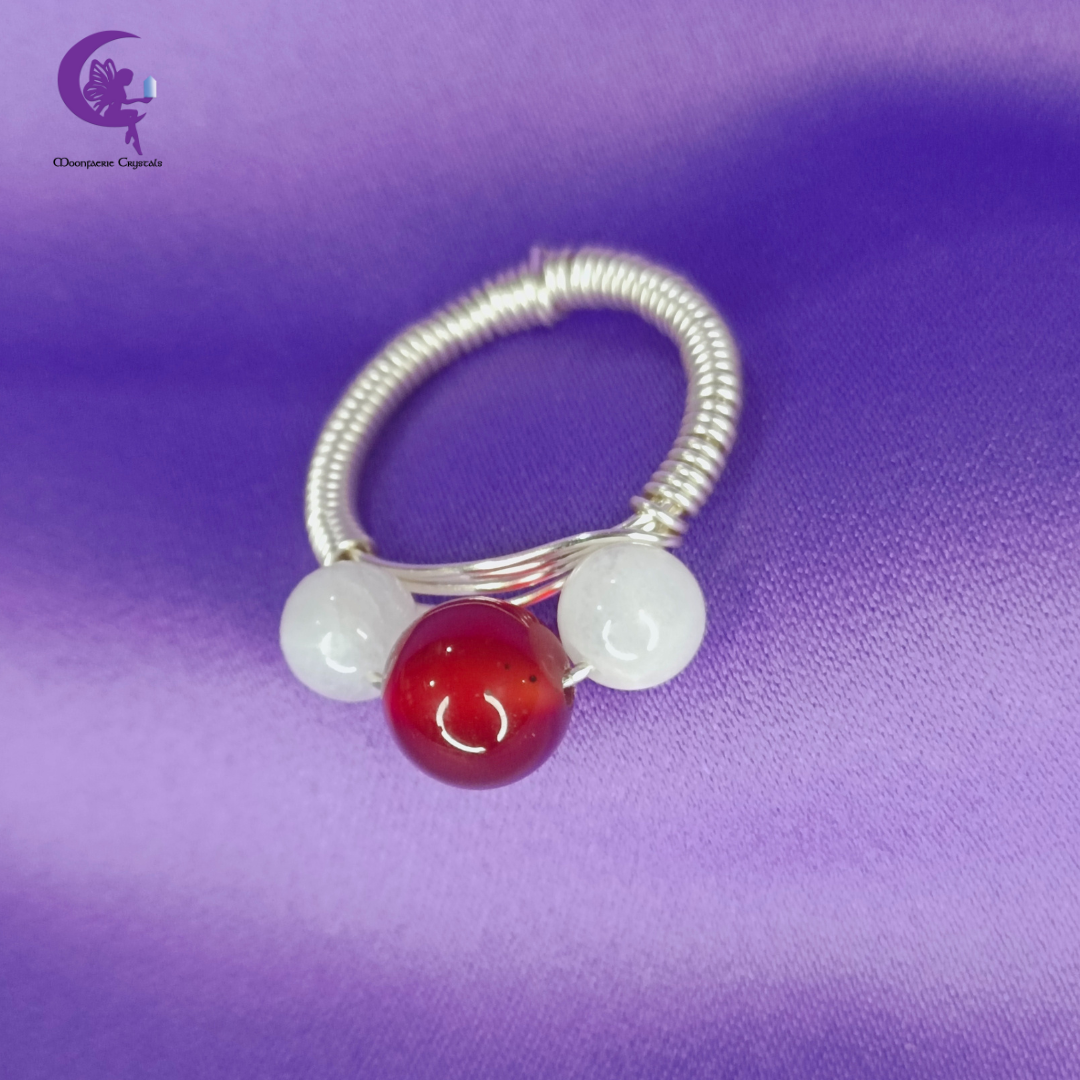 Aligned Goddess Ring – Carnelian & Moonstone - Power, Intuition & Harmony