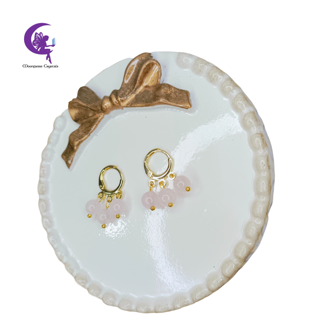 Triple Rose Quartz Leverback Earrings — 3x Unconditional Love, Emotional Healing, and Inner Peace
