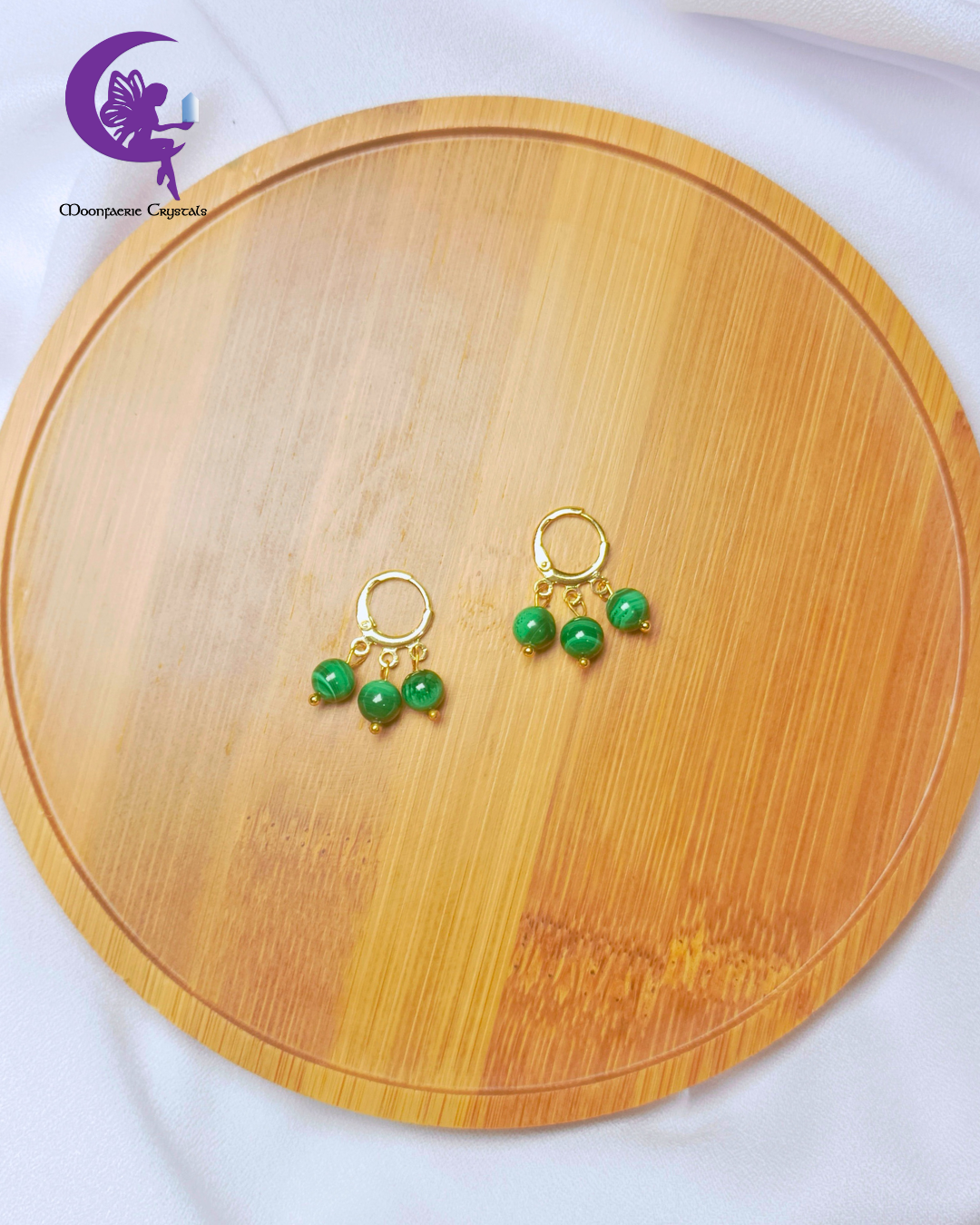 Triple Malachite Huggie Hoop Earrings