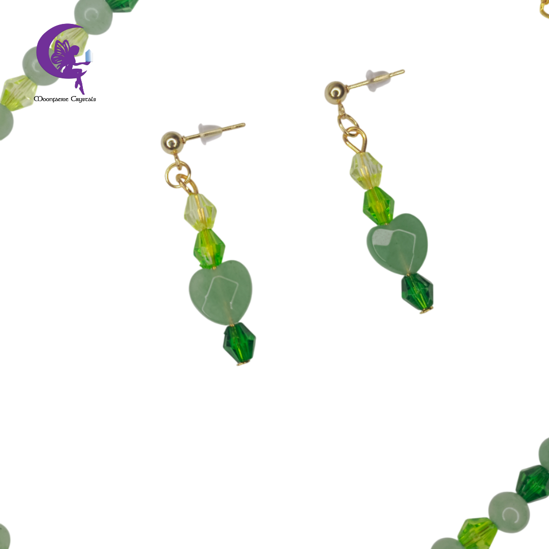 Fairy Glow Ombre Heart Choker Jewelry Set Collection – Rose Quartz & Green Aventurine