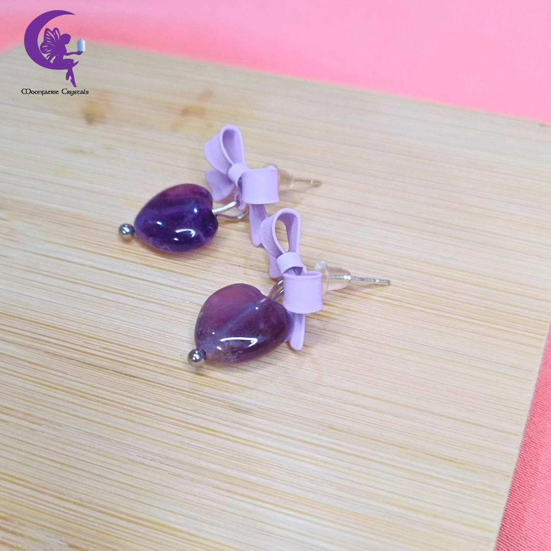 Amethyst Bowknot Heart Earring