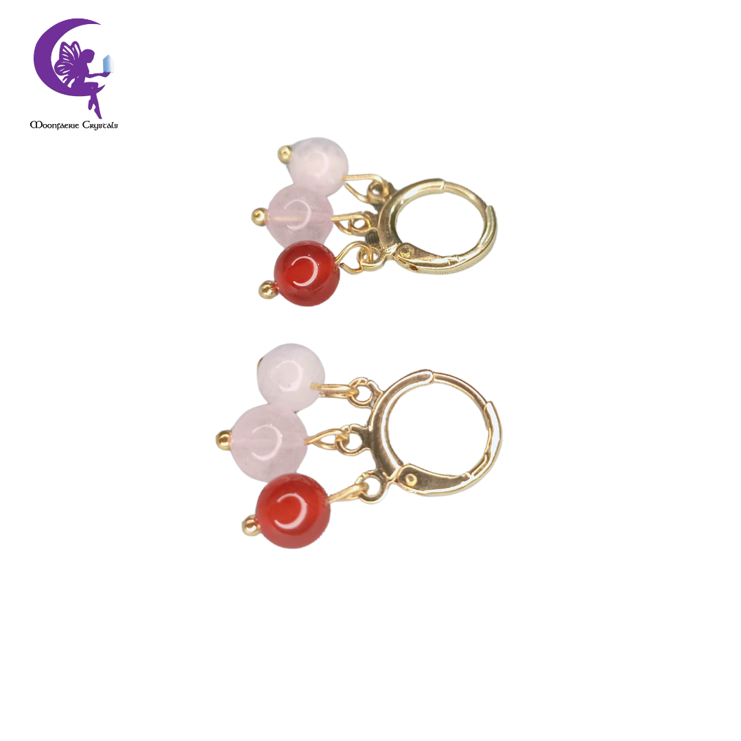 Carnelian , Rose Quartz & Moonstone Leverback Earrings
