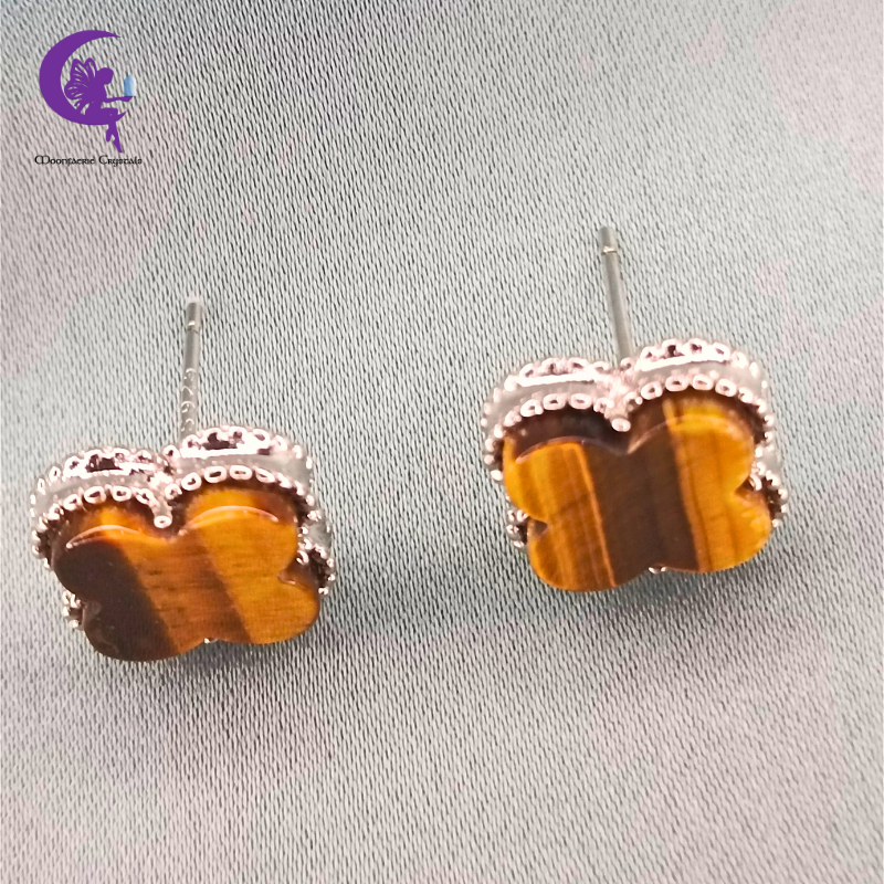 Four Leaf Clover Tiger’s Eye Stud Earrings