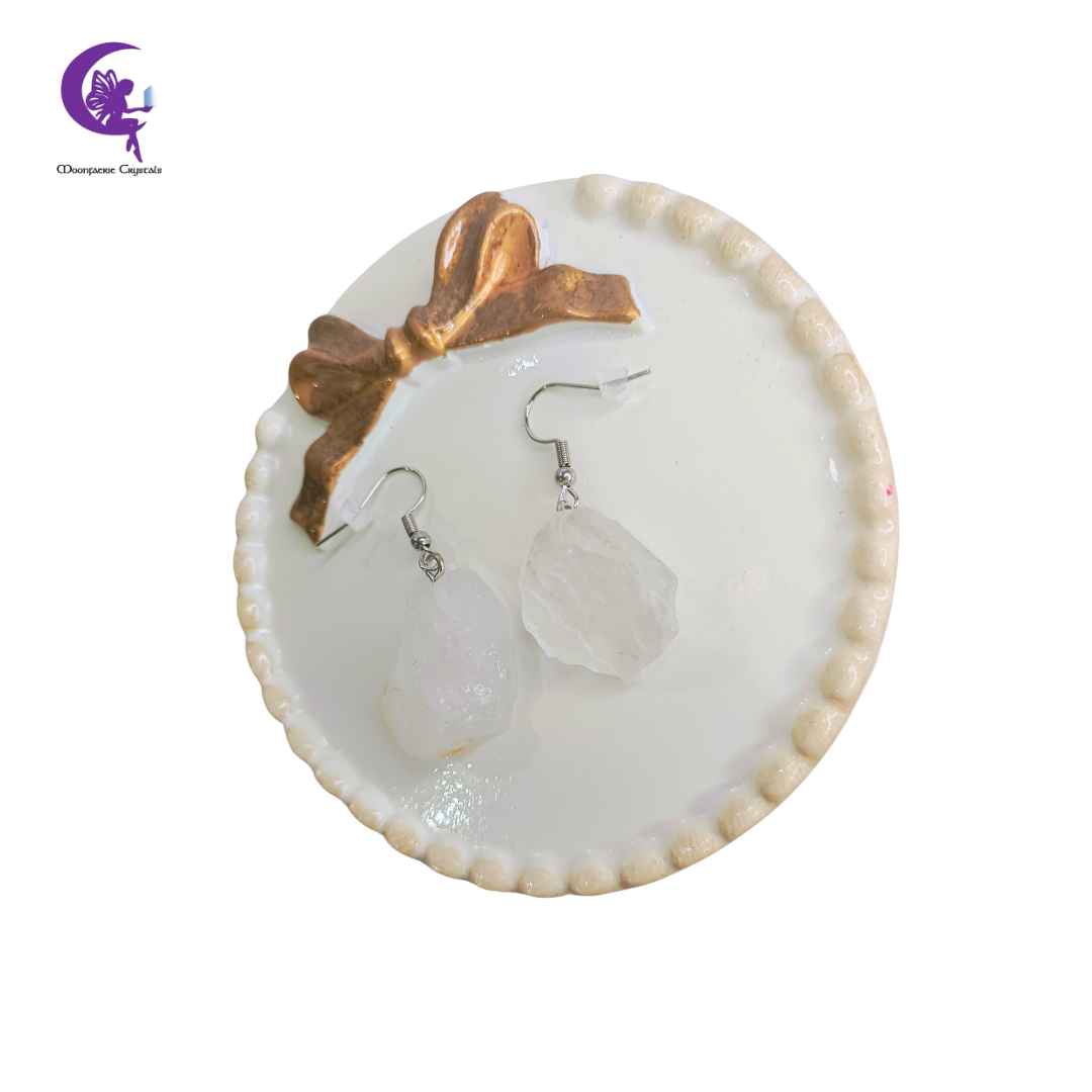 Raw Clear Quartz Dangle Earrings