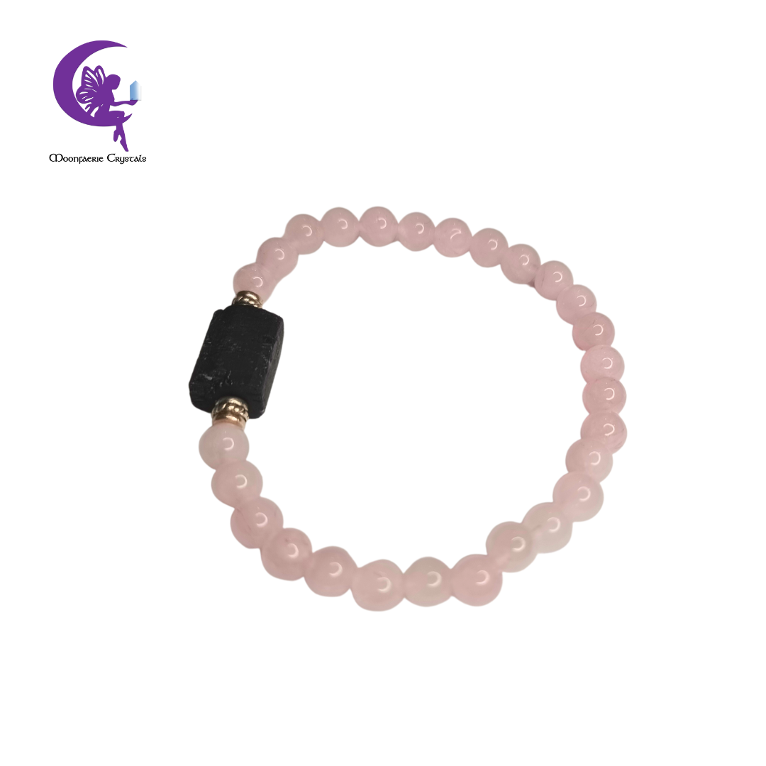 Rose Quartz & Raw Black Tourmaline Bracelet