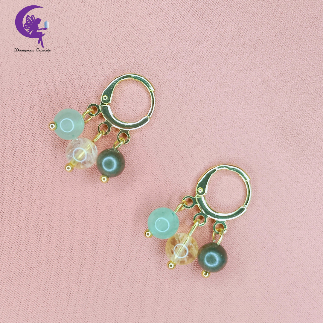 Green Aventurine, Citrine & Pyrite Leverback Earrings
