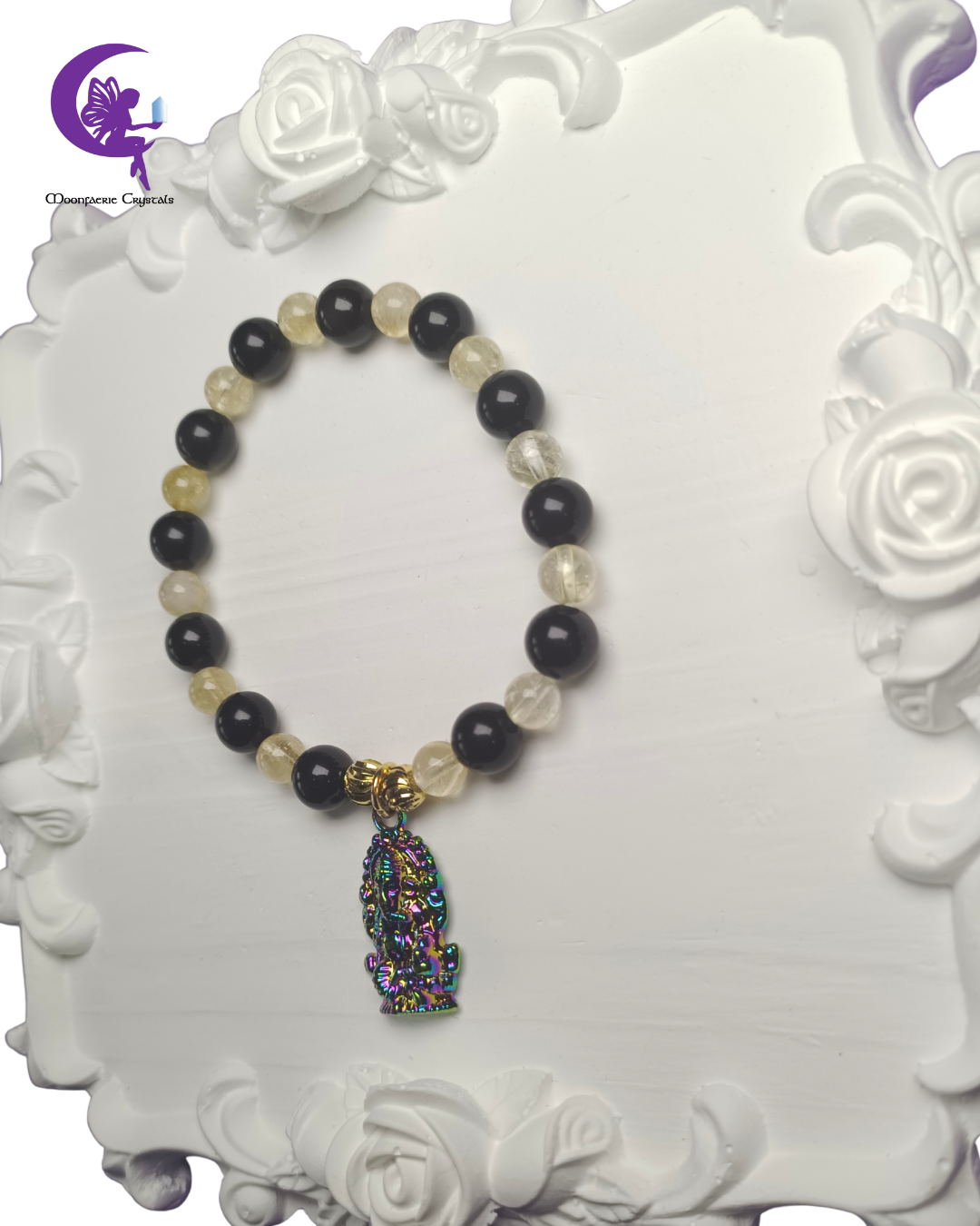 Ganesha Dharma Guard Bracelet- Citrine & Black Obsidian