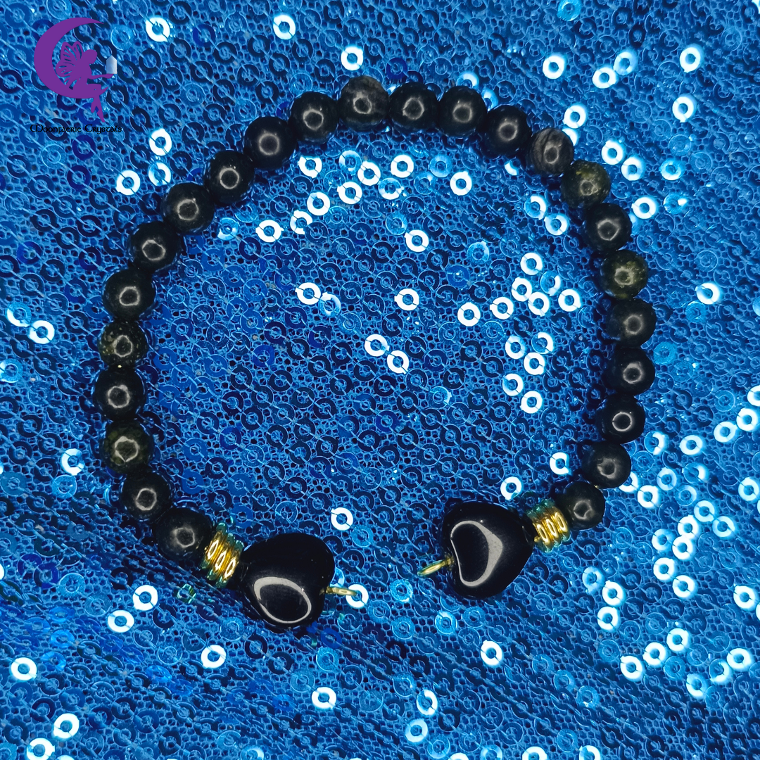 🖤 Veil of Shadows Bangle – Black Obsidian & Serpentine ✨