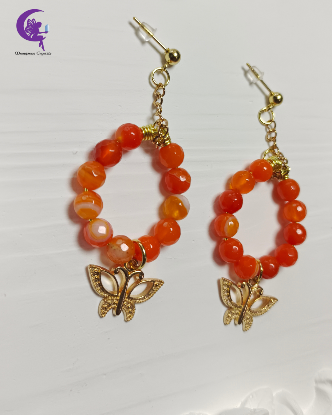 Hibiscus El Capitolio Butterfly Earrings - Orange Agate