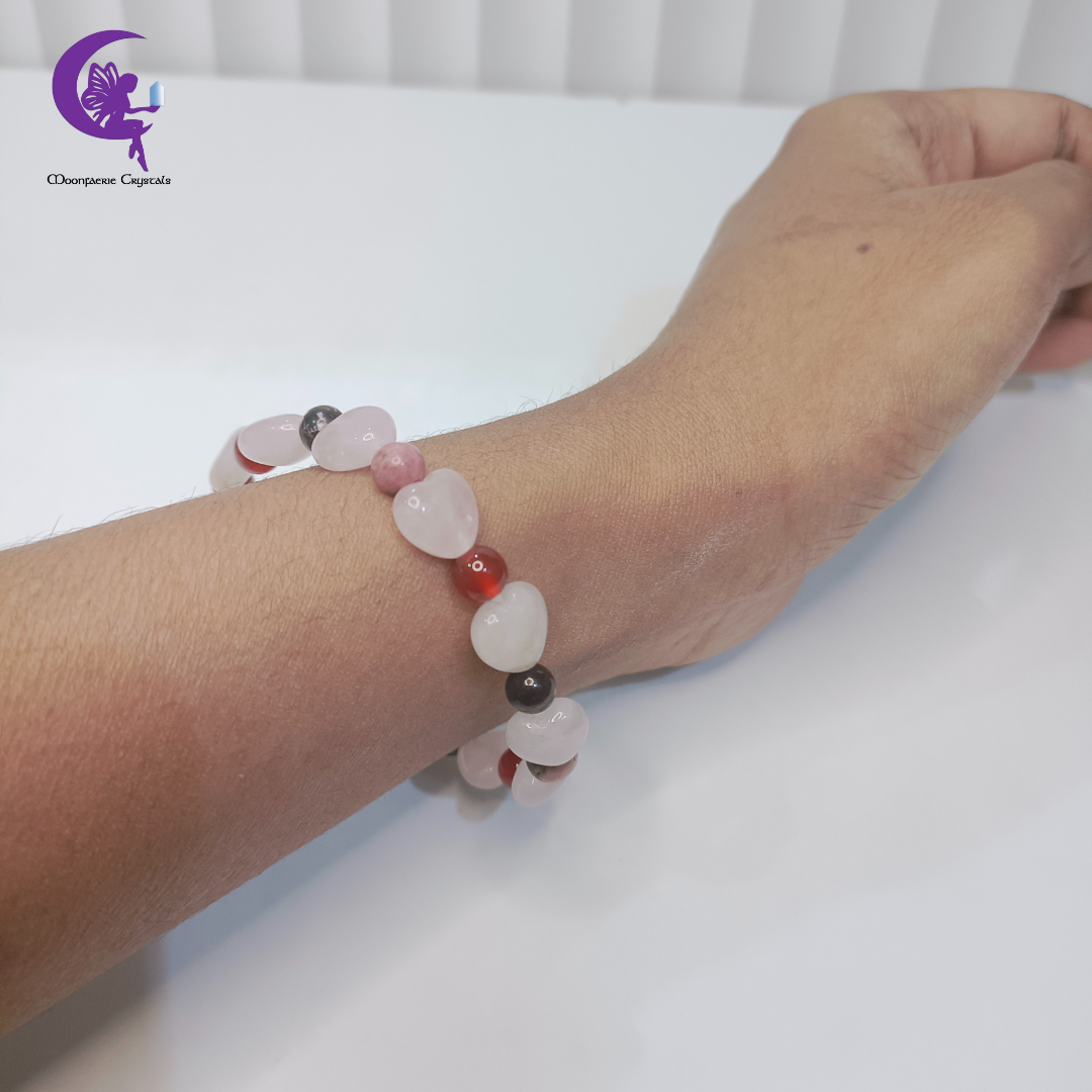 Heart Healing Potion Bracelet - Rose Quartz, Carnelian, Rhodonite and Garnet