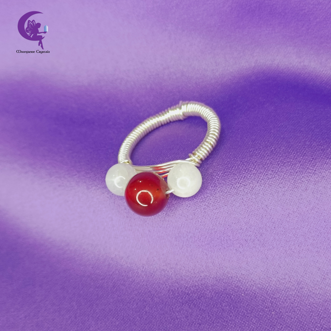 Aligned Goddess Ring – Carnelian & Moonstone - Power, Intuition & Harmony