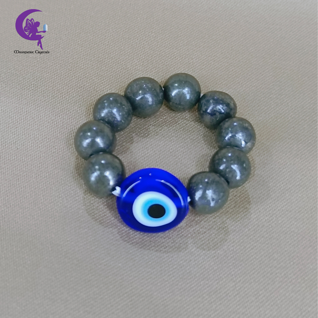 Evil Eye Pyrite Beaded Ring – Protection, Wealth & Unstoppable Confidence