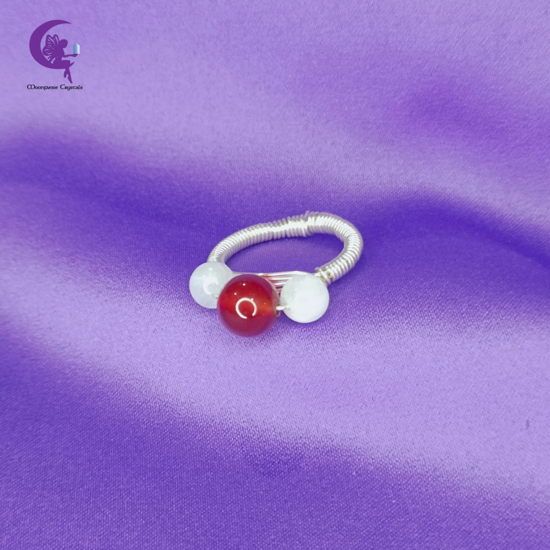 Aligned Goddess Ring – Carnelian & Moonstone - Power, Intuition & Harmony