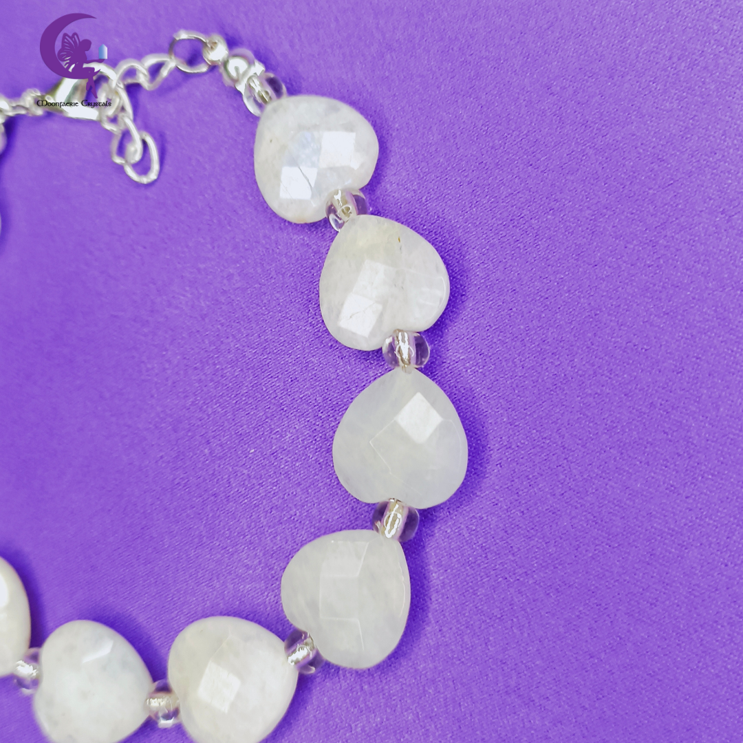 Rainbow Moonstone Faceted Heart Bracelet