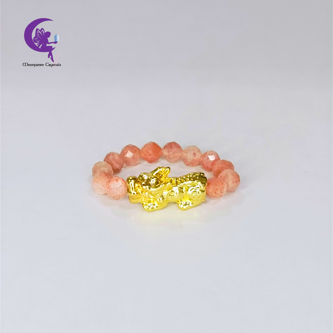 Moonfaerie Sunstone & Pi Xiu Golden Emperor Prosperity Ring