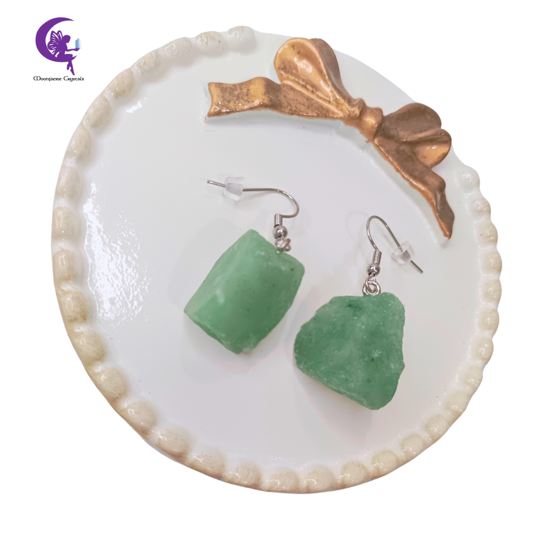 Raw Green Aventurine Dangle Earrings