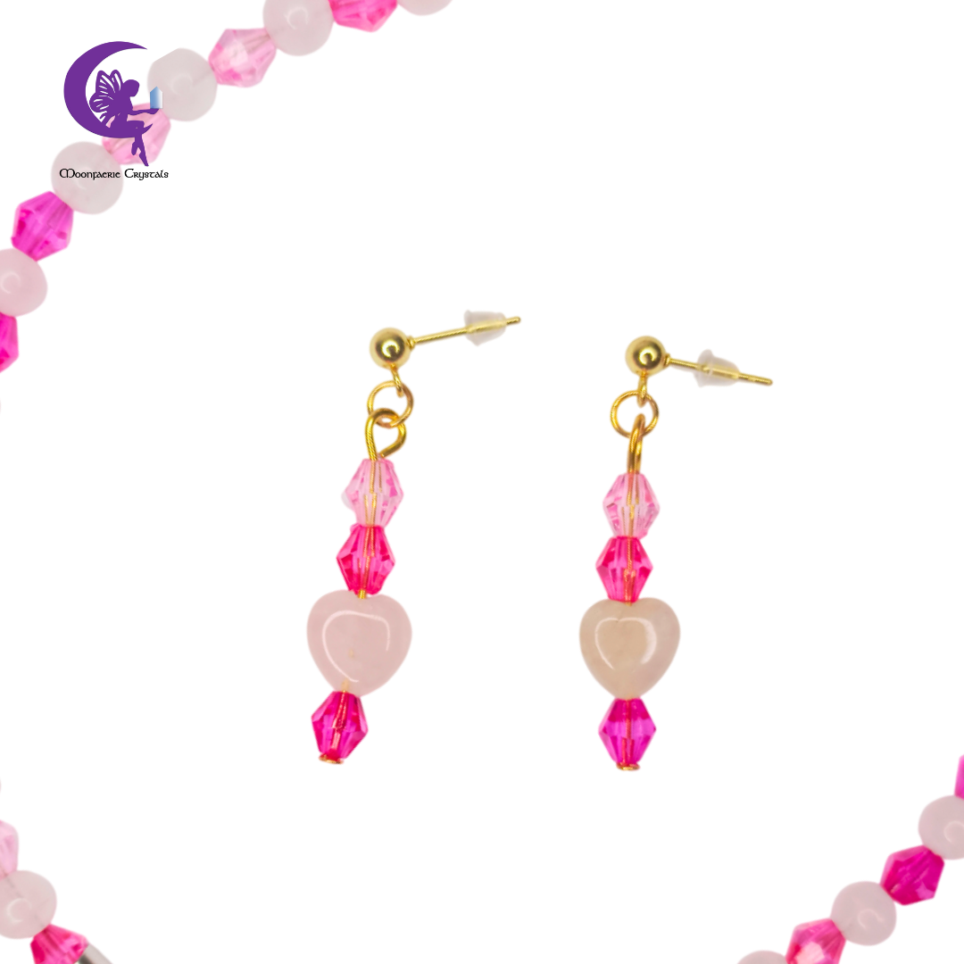 Fairy Glow Ombre Heart Choker Jewelry Set Collection – Rose Quartz & Green Aventurine