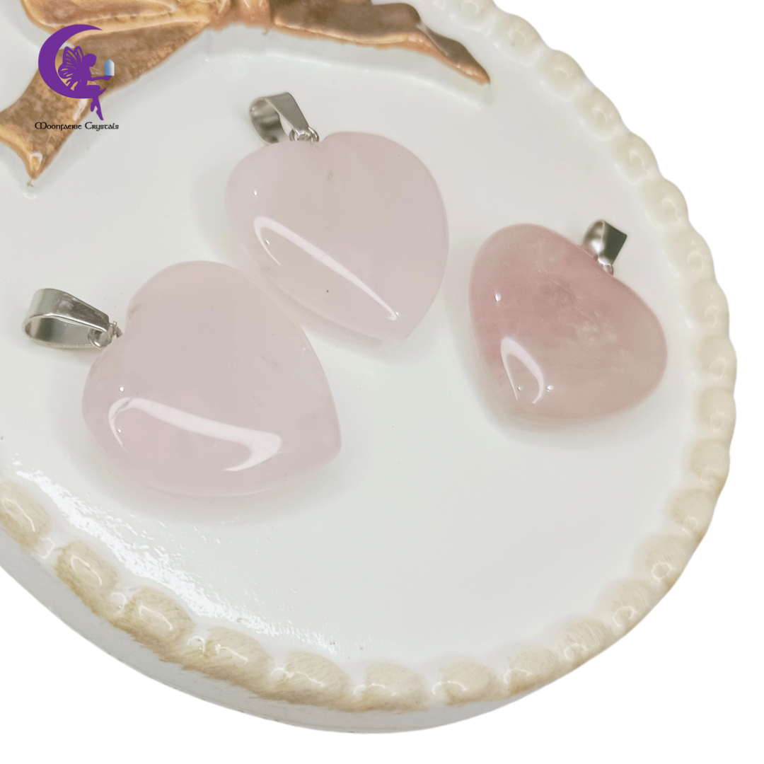 Rose Quartz Heart Pendant for Love, Healing & Serendipity
