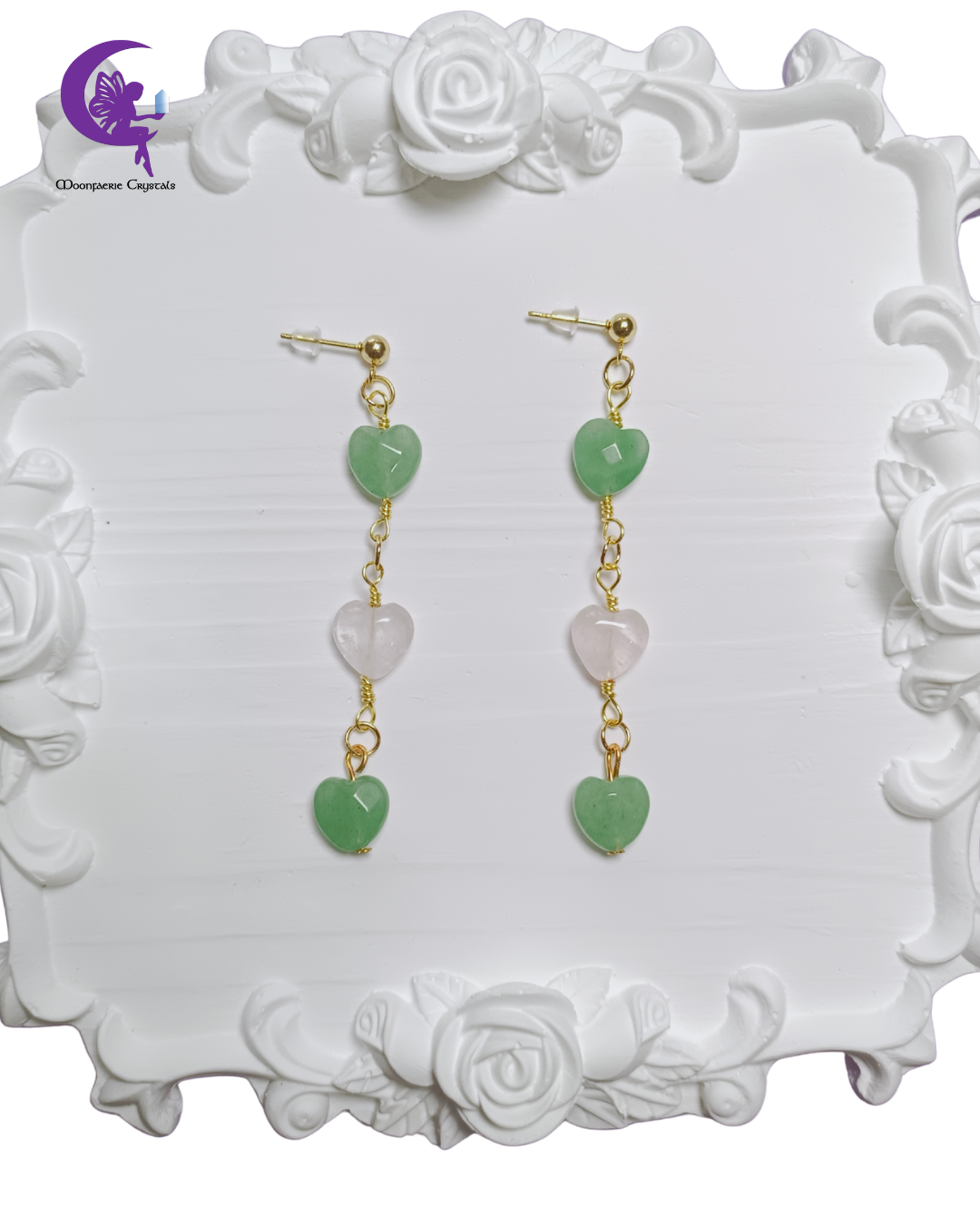 Heart Alignment Earrings - Rose Quartz & Green Aventurine