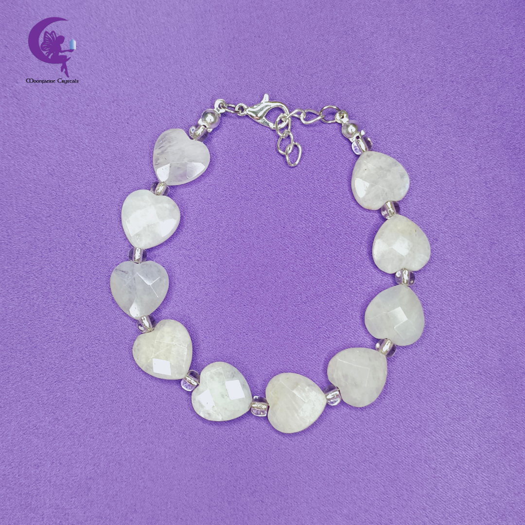 Rainbow Moonstone Faceted Heart Bracelet