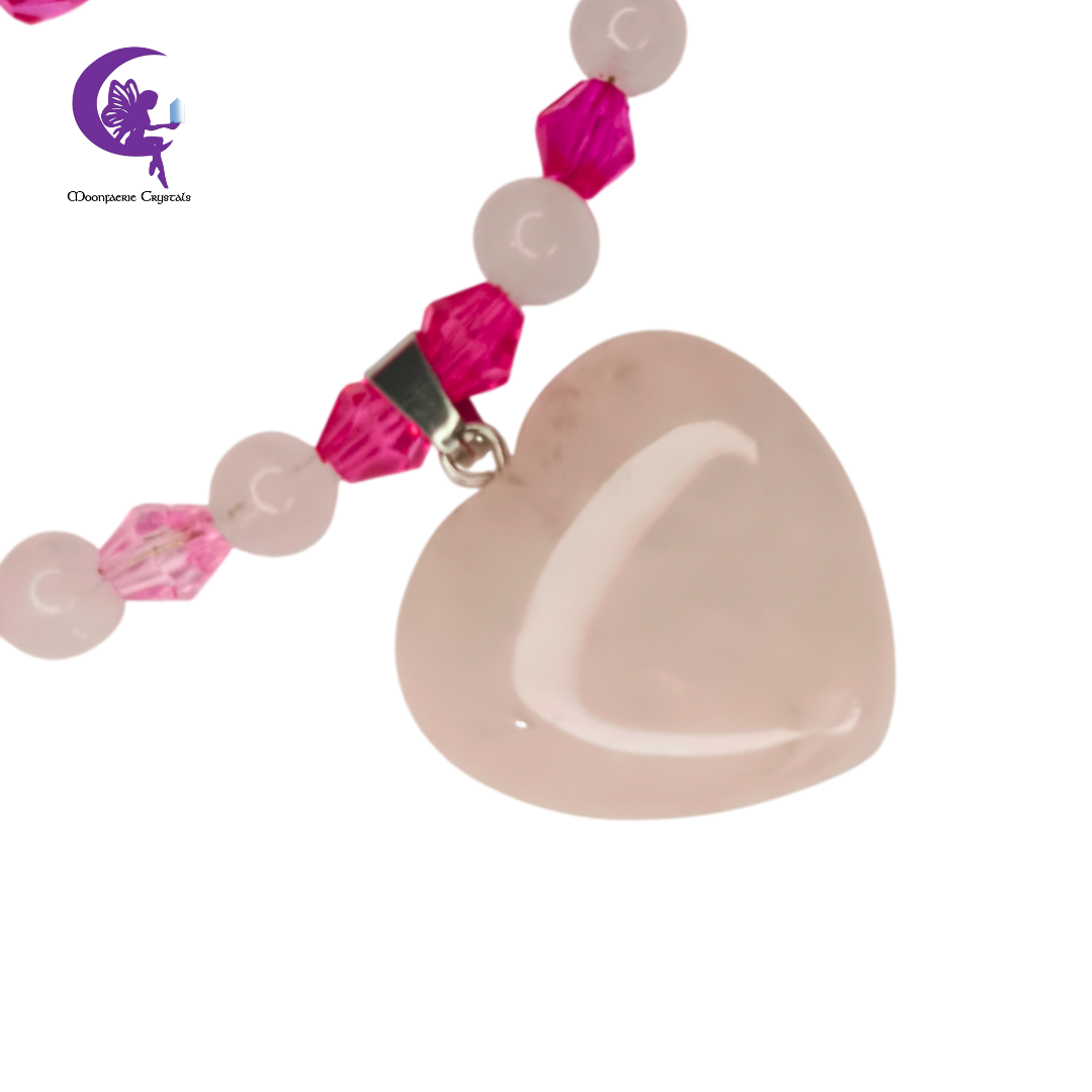Fairy Glow Ombre Heart Choker Jewelry Set Collection – Rose Quartz & Green Aventurine