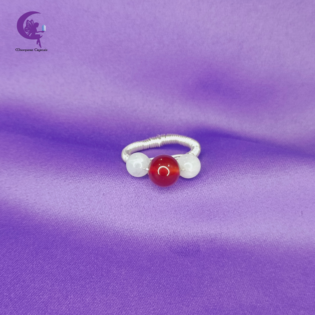 Aligned Goddess Ring – Carnelian & Moonstone - Power, Intuition & Harmony