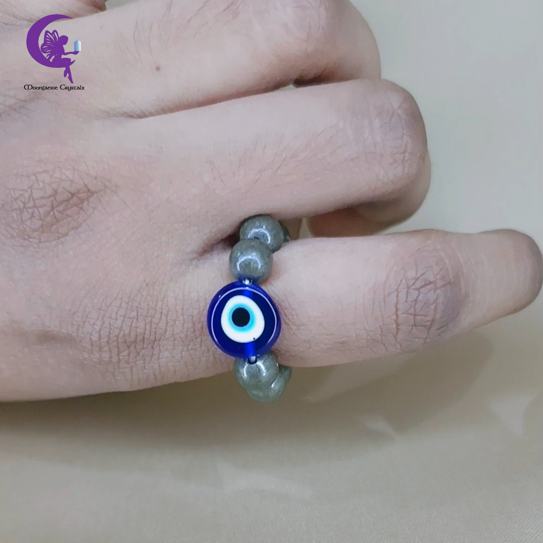 Evil Eye Pyrite Beaded Ring – Protection, Wealth & Unstoppable Confidence