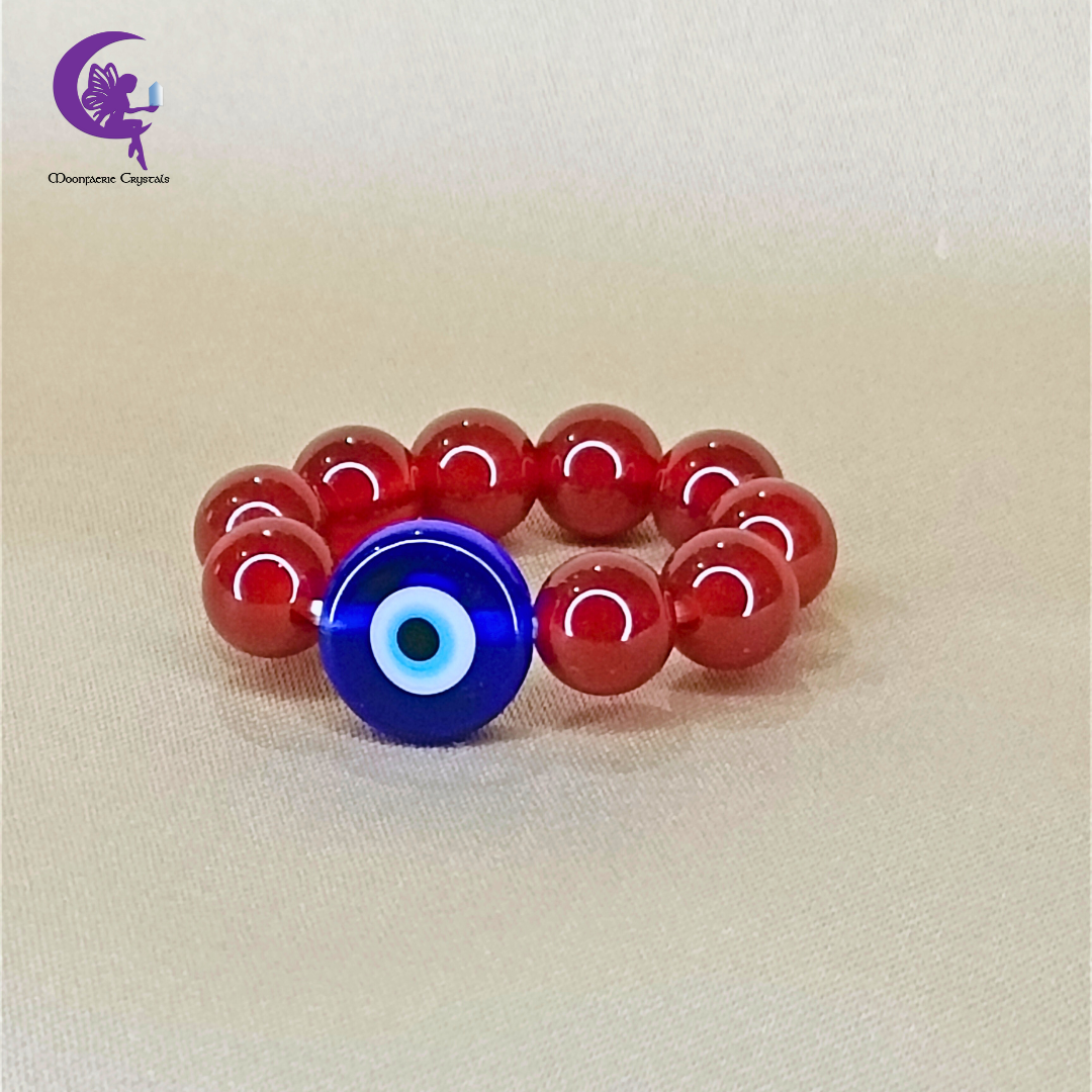 Evil Eye Carnelian Beaded Ring – Protection, Passion & Fearless Energy