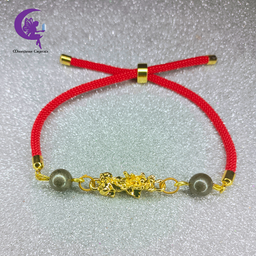 Sacred Thread of Abundance: Red - Pi Xiu Bracelet featuring Pyrite