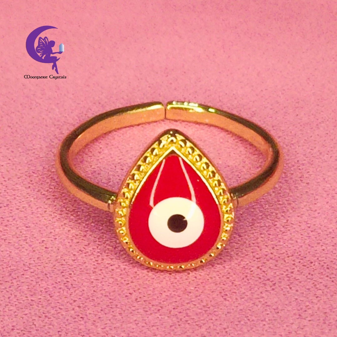 Evil Eye Tear Drop Adjustable Ring