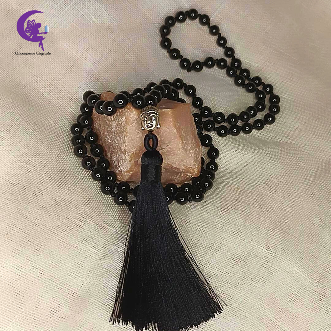 Peace, Protection & Motivation Black Agate Mala