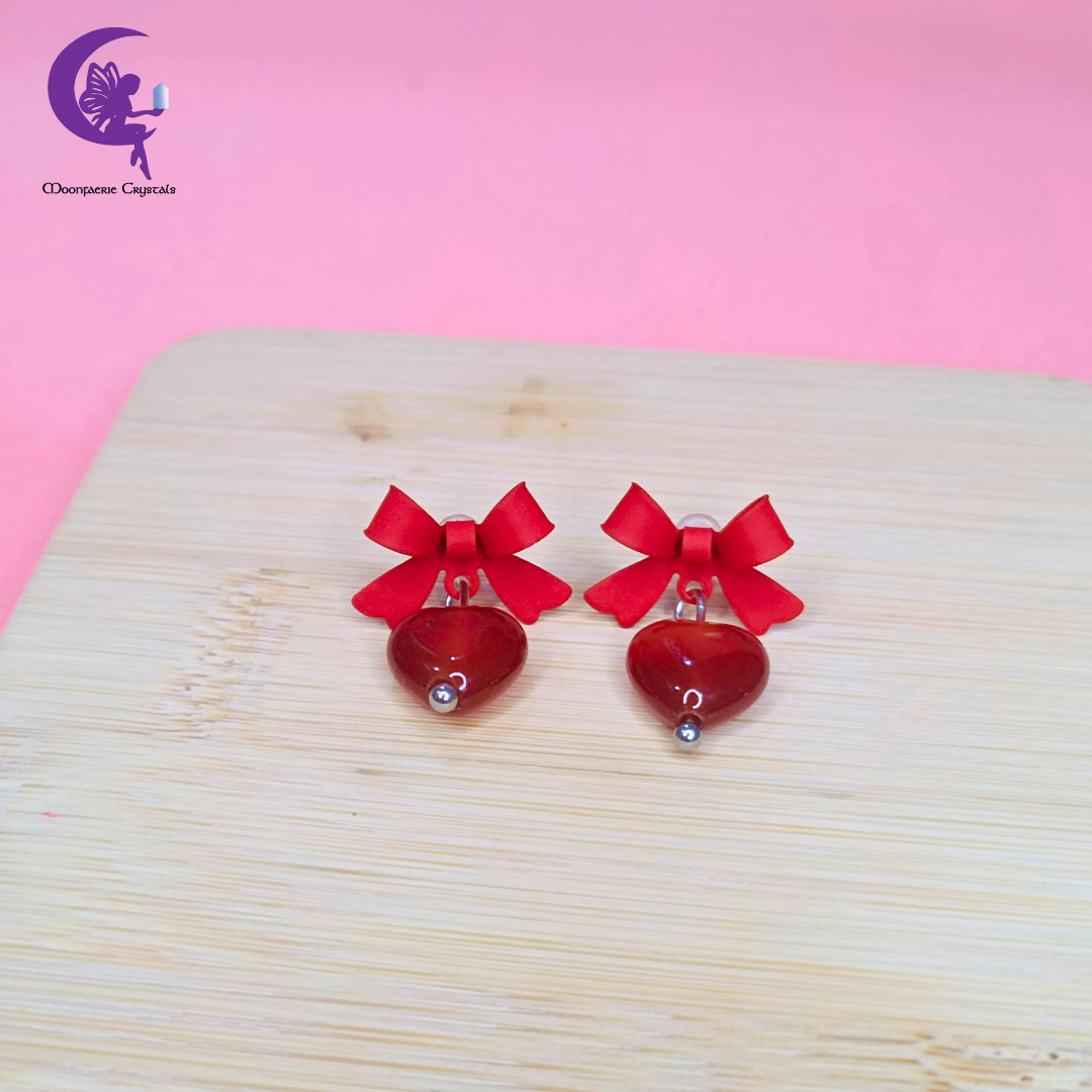 Carnelian Bowknot Heart Earrings