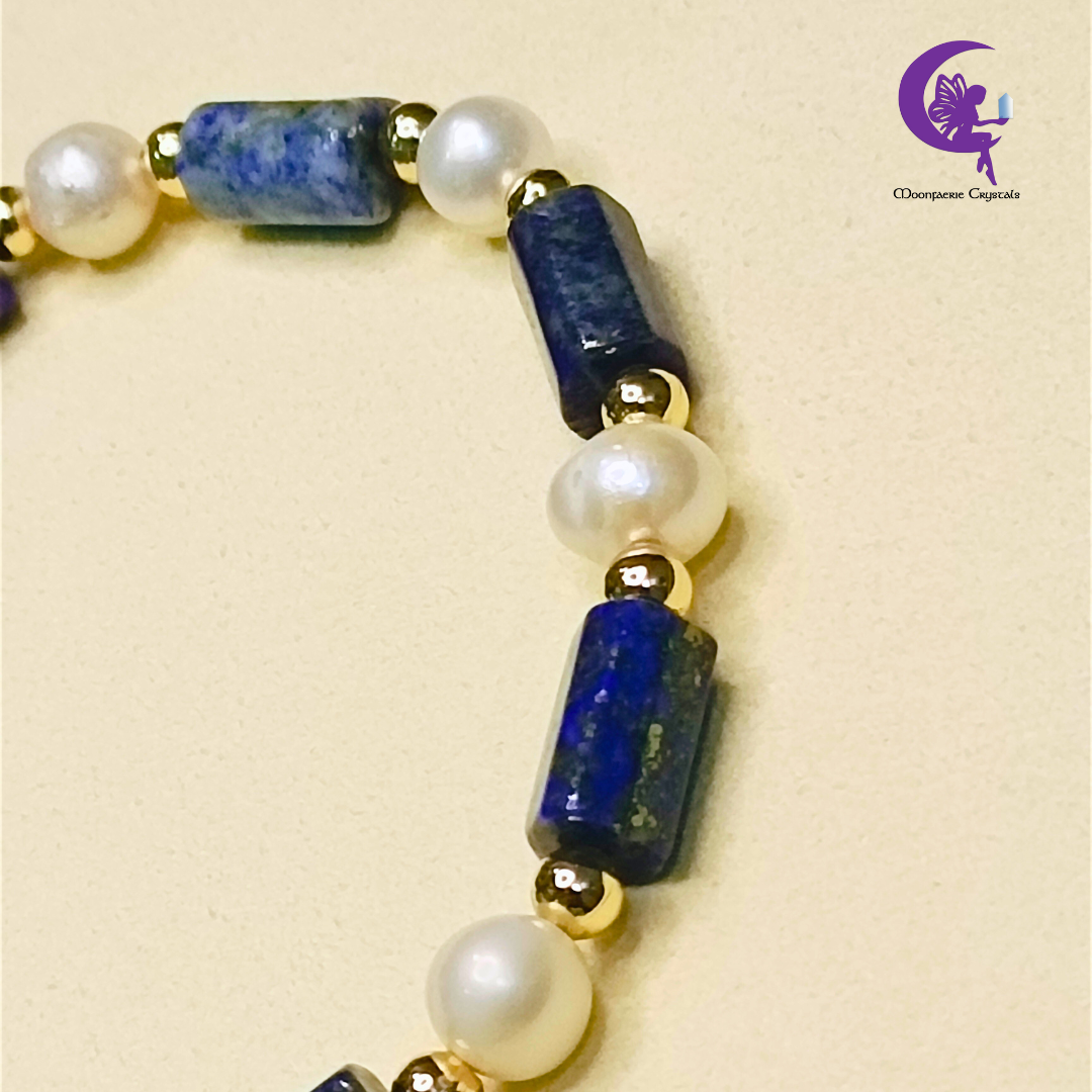 Lapis Lazuli Regal Elegance Bracelet - Gemstone Meets Pearl