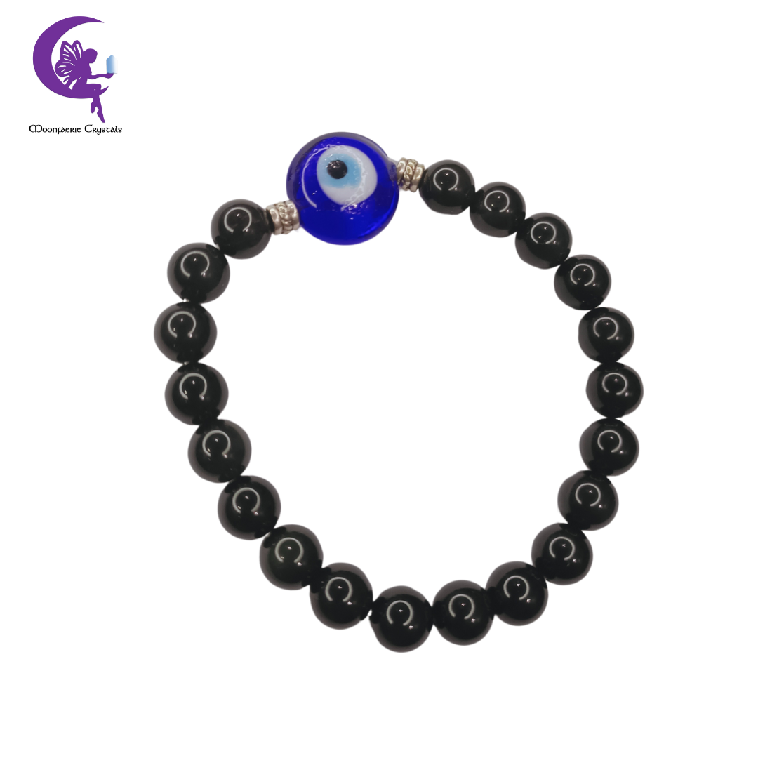 Black Obsidian Lampwork Evil Eye Protection Bracelet