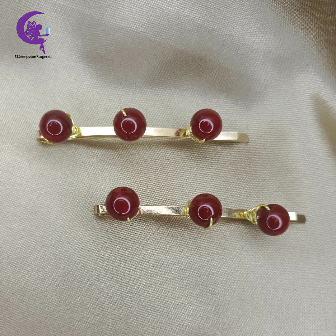 Carnelian Gemstone Beads Light Gold Hair Pins: Premium High-Vibrational Hair Accessories