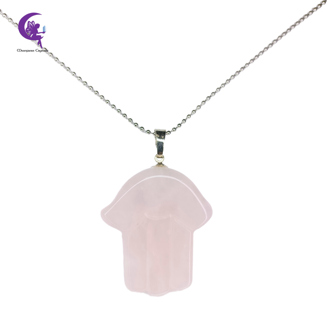 Rose Quartz Hamsa Gemstone Necklace - Pre-Order