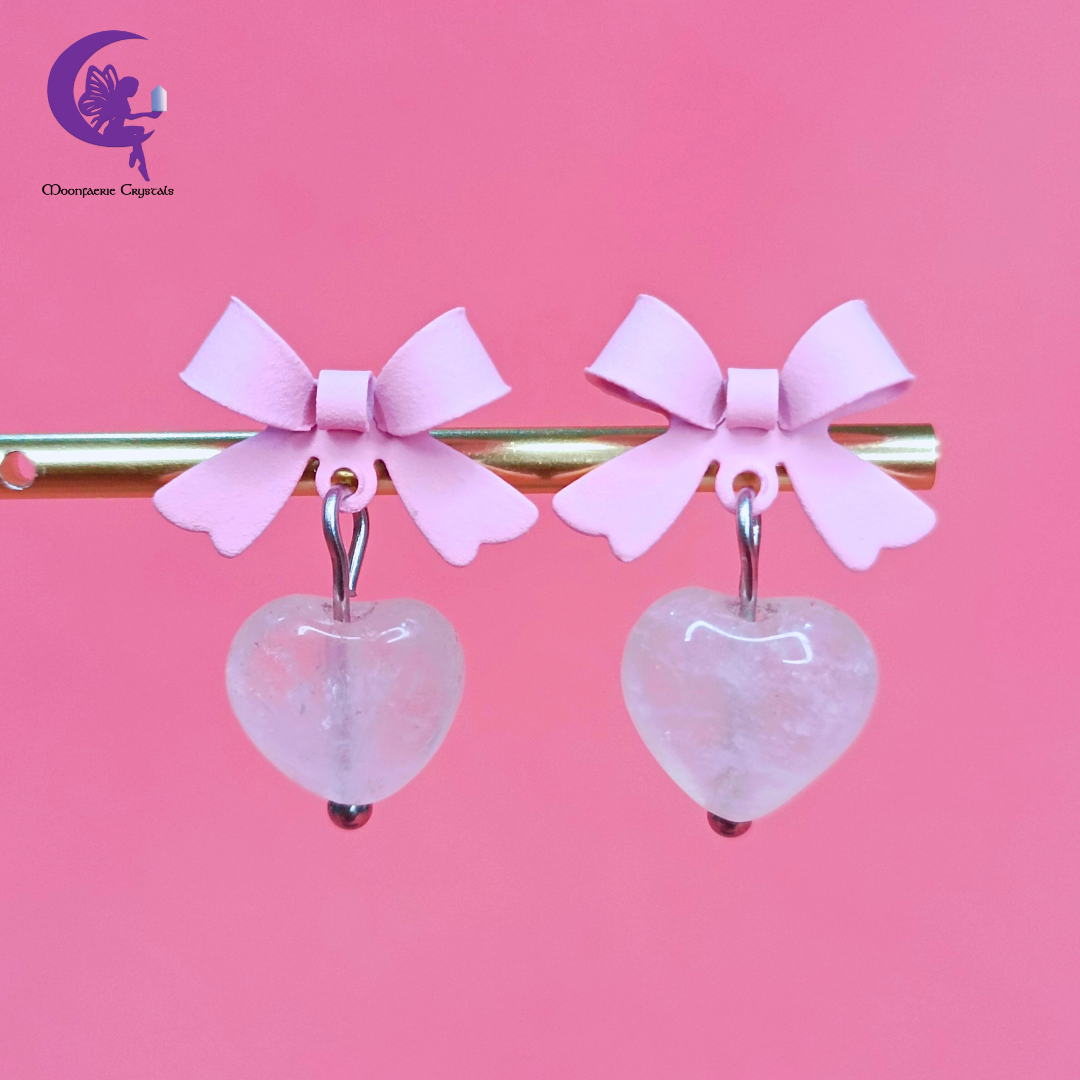 Rose Quartz Bowknot Heart Earrings